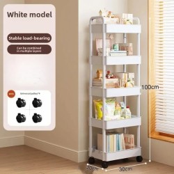 Chariot de rangement roulant blanc multifonctionnel: étagères ouvertes pour l'affichage des livres dans les espaces de vie,