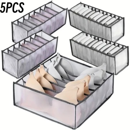 Paquet de 5 boîtes de rangement pour la maison, sacs combinés pliables pour sous-vêtements à carreaux, séparateurs de tiroirs en