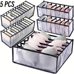 Paquet de 5 boîtes de rangement pour la maison, sacs combinés pliables pour sous-vêtements à carreaux, séparateurs de tiroirs en
