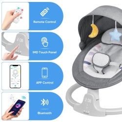 Babyeap Baby Swing for Infants - APP Remote Bluetooth Control, 5 Speed Settings, 10 Lullabies, USB Plug (Gray)