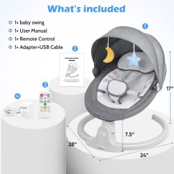 Babyeap Baby Swing for Infants - APP Remote Bluetooth Control, 5 Speed Settings, 10 Lullabies, USB Plug (Gray)