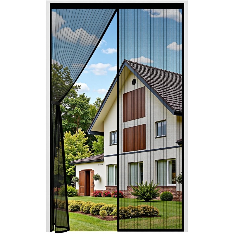Auxmir Moustiquaire Porte Magnétique 90x210cm Rideau Anti Mouche Fermeture Automatique pour Porte de Balcon Porte Cave Porte de