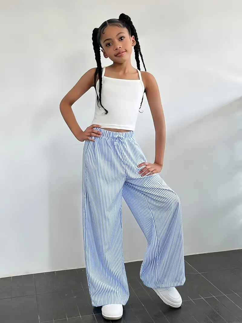 ensemble piÃ¨ces filles : chemise Ã  manches longues rayÃ©e, pantalon et dÃ©bardeur idÃ©al pour automne/hiver, parfait pour l extÃ©rieur DÃ©tails du produit 3