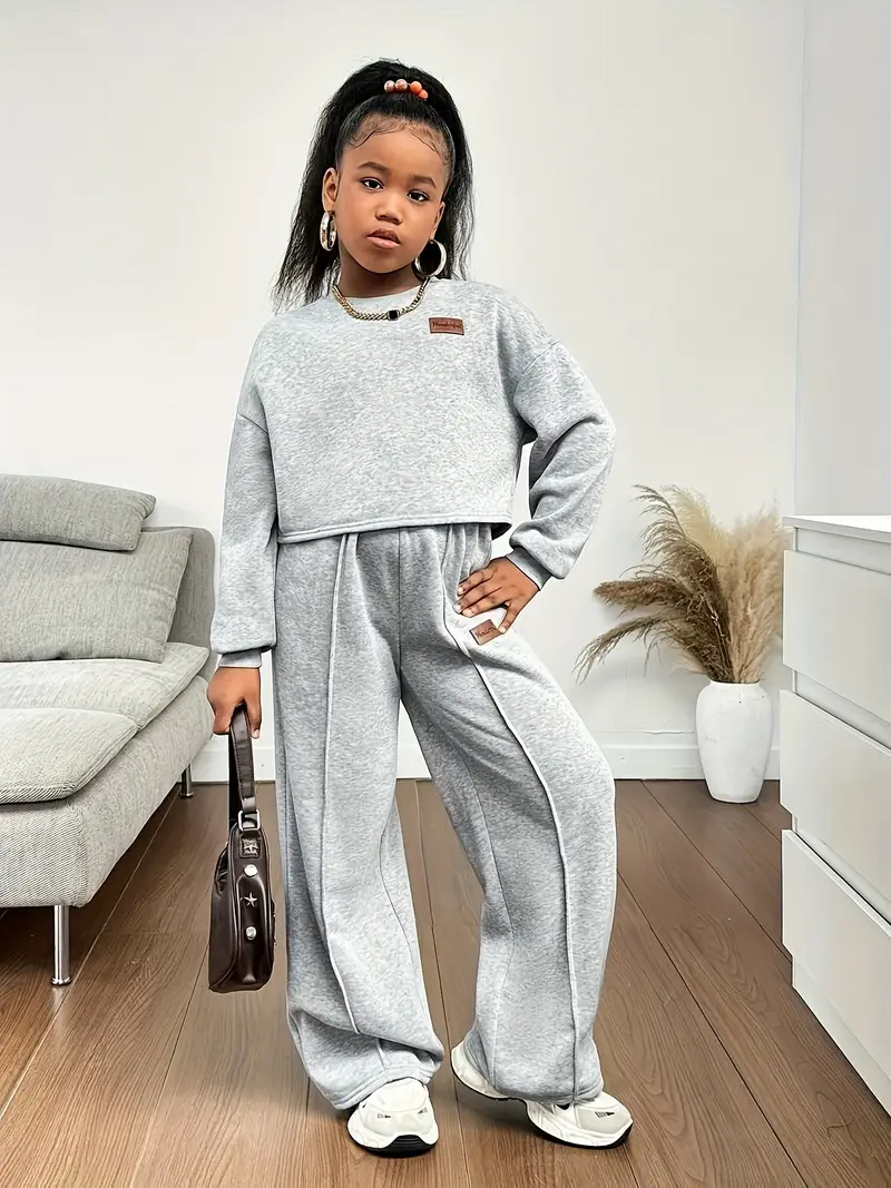 ensemble 2 piÃ¨ces pour filles, sweat-shirt en marine dÃ©contractÃ©, haut Ã  manches longues et pantalon large. dÃ©contractÃ© , lextÃ©rieur, , , parfait pour lextÃ©rieur. DÃ©tails du produit 3