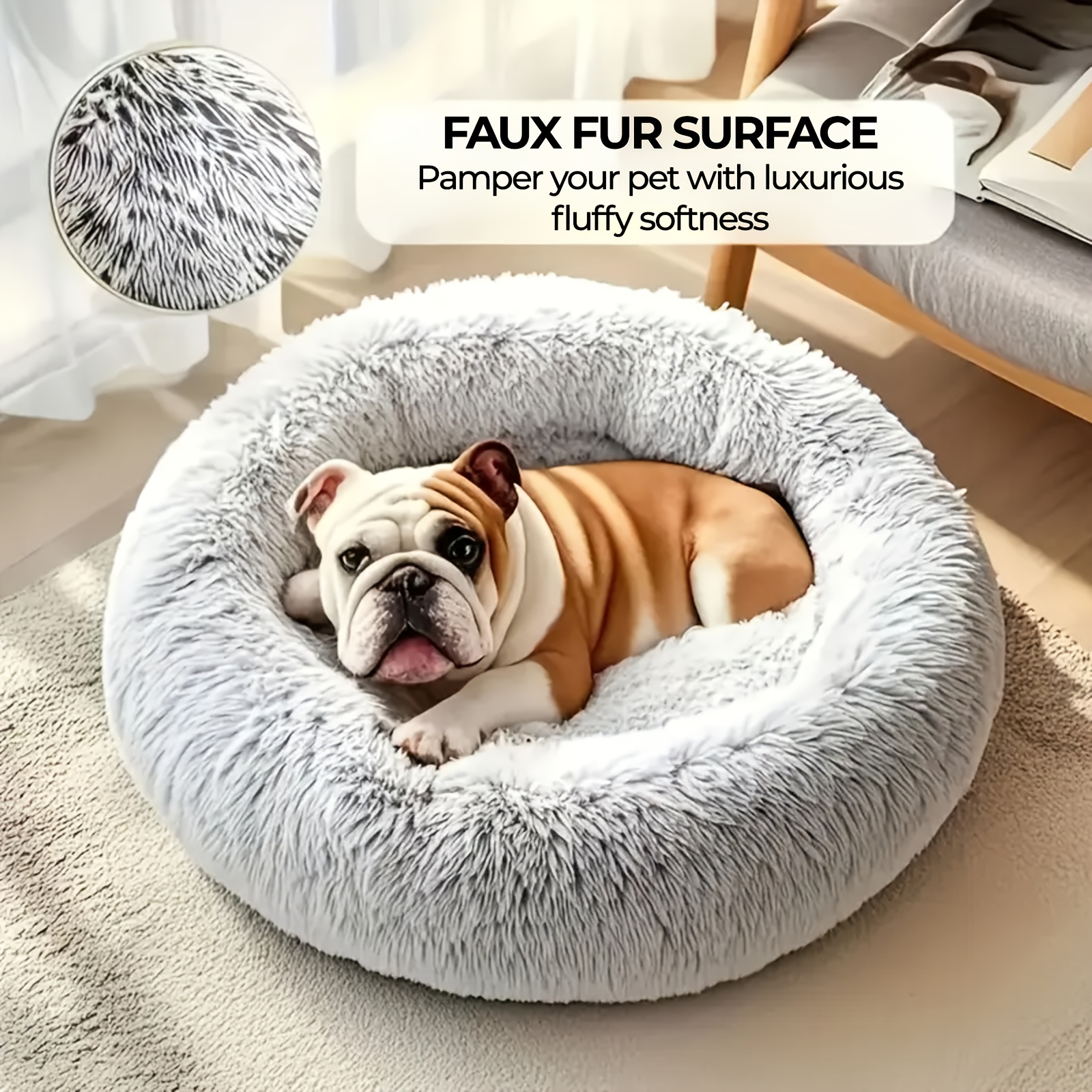 lit pour et chat Ã©pais en peluche ronde, 40cm-100cm, base antidÃ©rapante, doublure en fausse fourrure, coussins . idÃ©al pour s , moyens et grands, cadeau halloween noÃ«l parfait DÃ©tails du produit 0